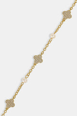 Pearl & Iced Motif Bracelet - 8mm - Gold