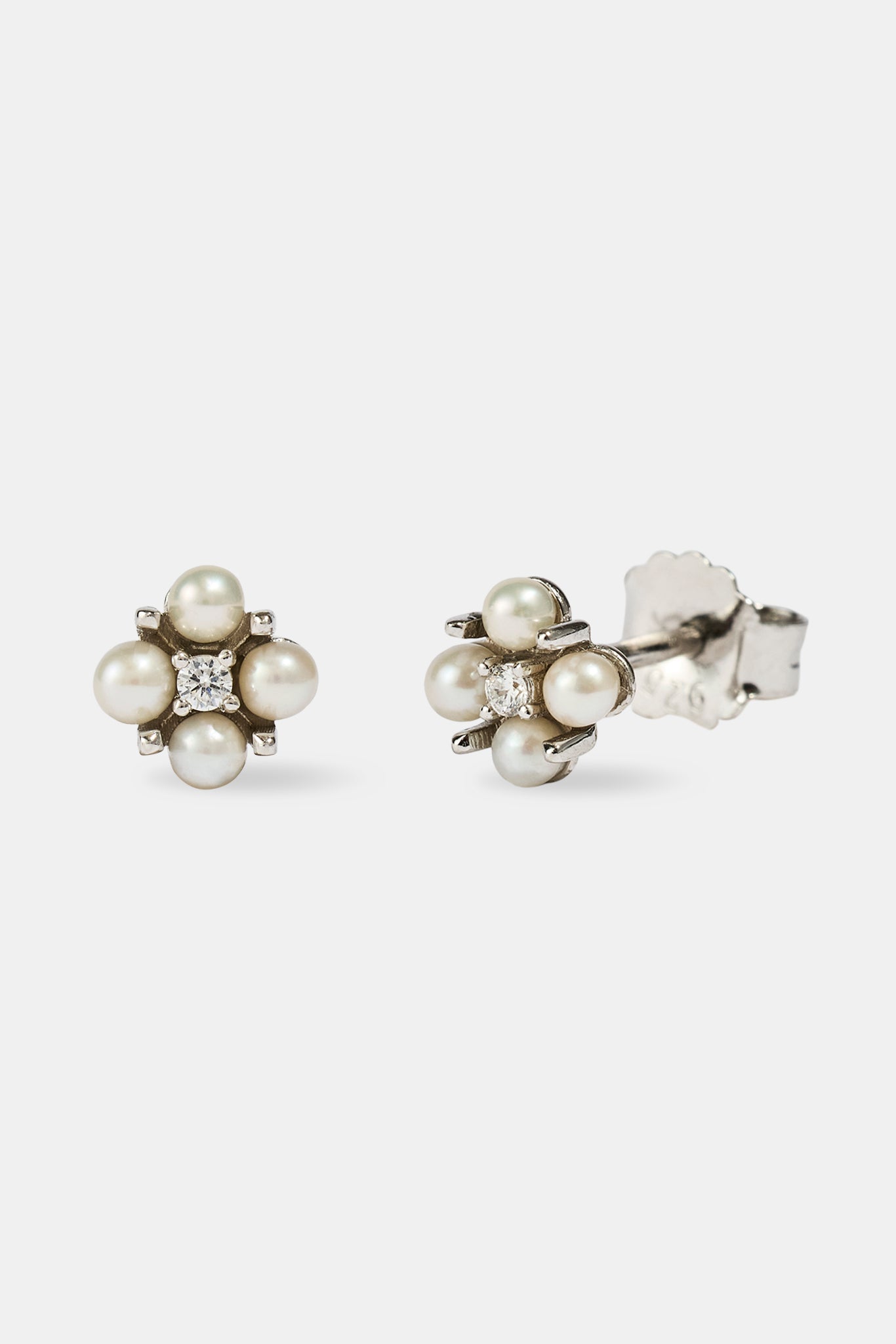 Micro Pearl & CZ Motif Stud Earrings - 2.5mm - White