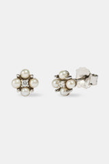 Micro Pearl & CZ Motif Stud Earrings - 2.5mm - White