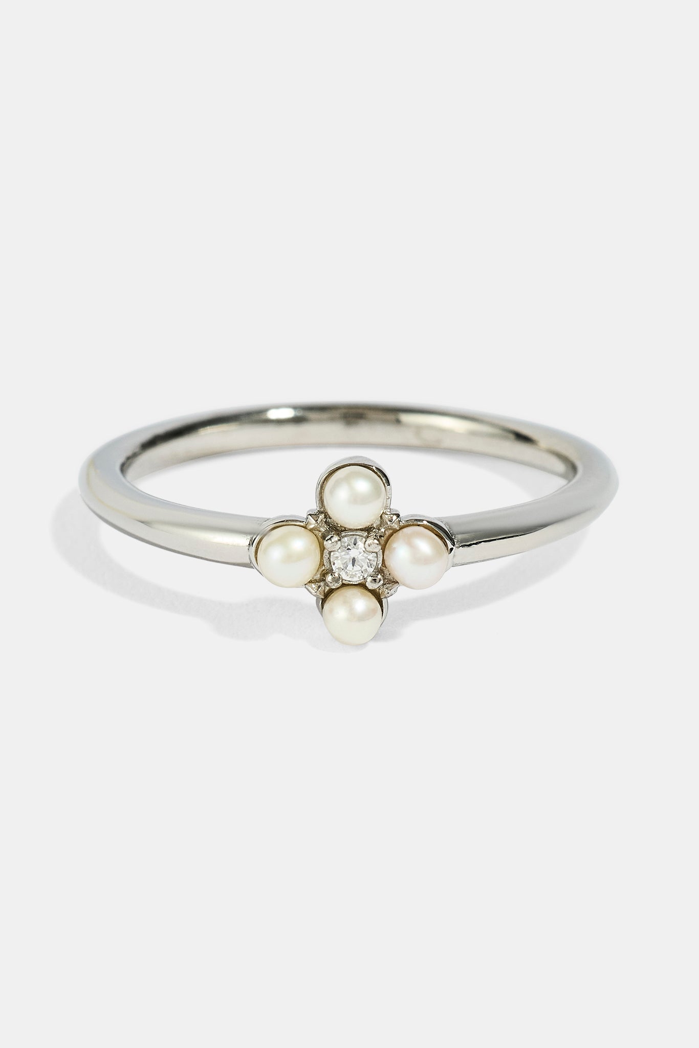 Micro Pearl & CZ Motif Ring - 2.5mm - White