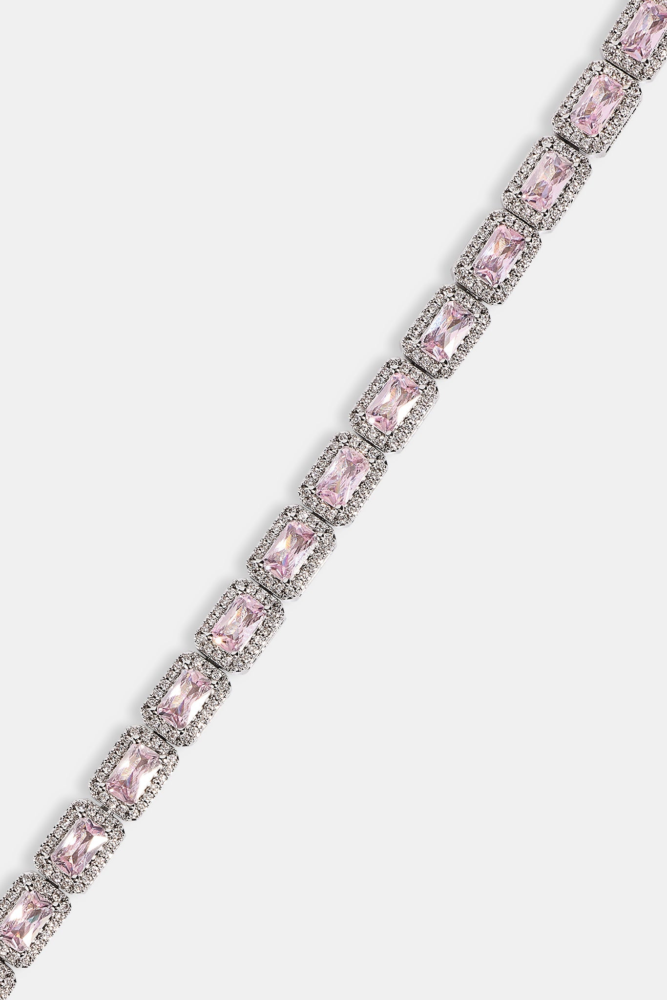 Pink Iced Edge Baguette Bracelet - 5mm - White