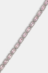 Pink Iced Edge Baguette Bracelet - 5mm - White