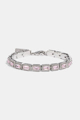 Pink Iced Edge Baguette Bracelet - 5mm - White