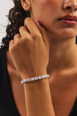 Pink Iced Edge Baguette Bracelet - 5mm - White