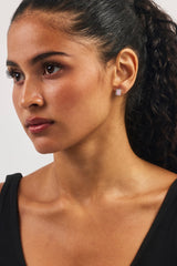 Iced Pink Baguette Stud Earrings - 8mm - White