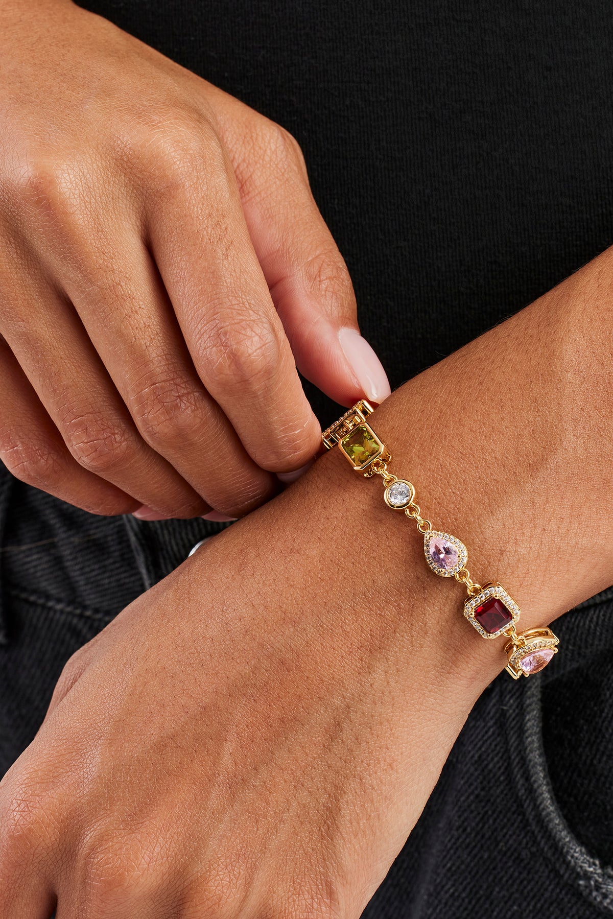 Pink Heart Multi Gem Bracelet - Gold | Womens Bracelets | Shop 