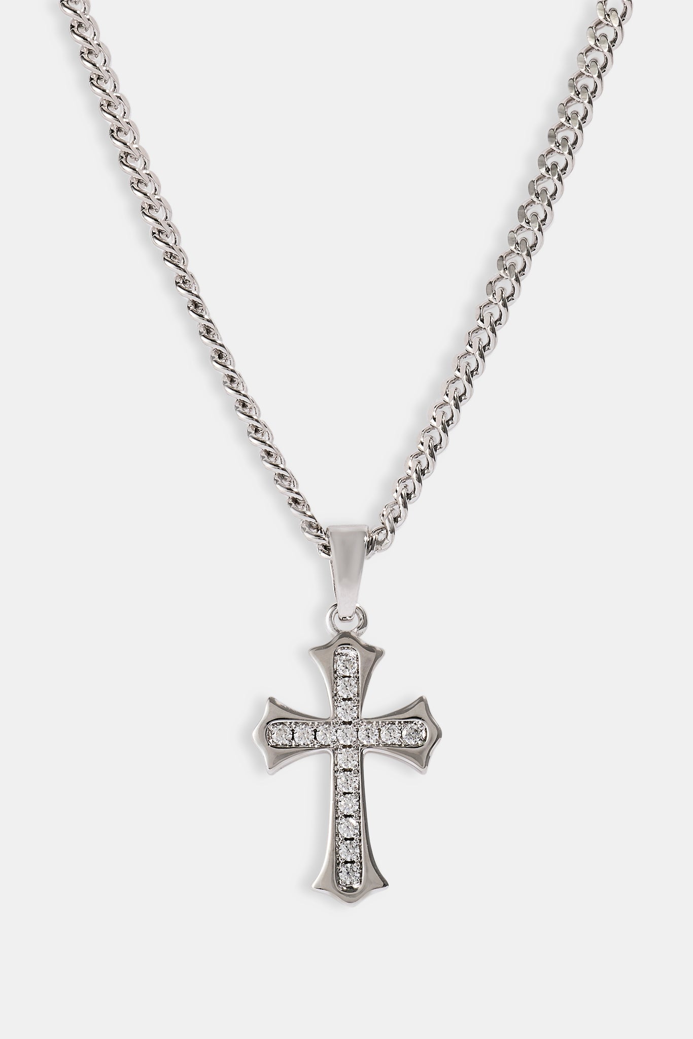 Polished Edge Iced Cross Cuban Necklace - 25mm