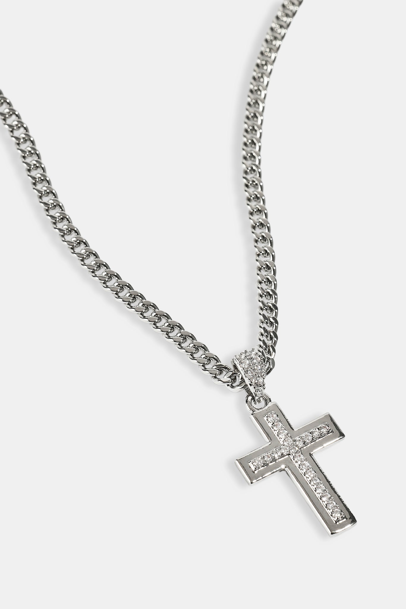 Stacked Polished & Iced Cross Necklace - 20mm - White