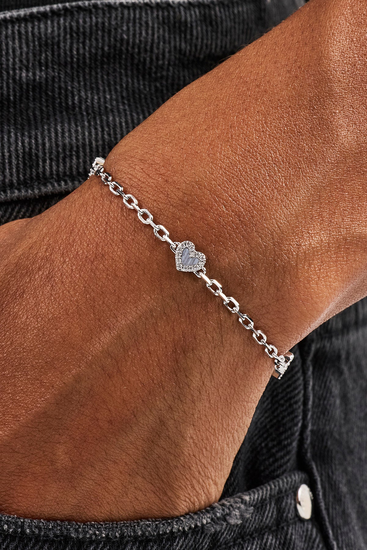 Purple Agate Heart Rolo Bracelet - 6mm