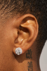 Round Baguette Cluster Stud Earrings - 9mm - White
