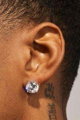 Round Cut Stud Earrings - 10mm - White