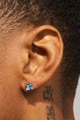 Light Blue Square Cut Stud Earrings - 5mm - White
