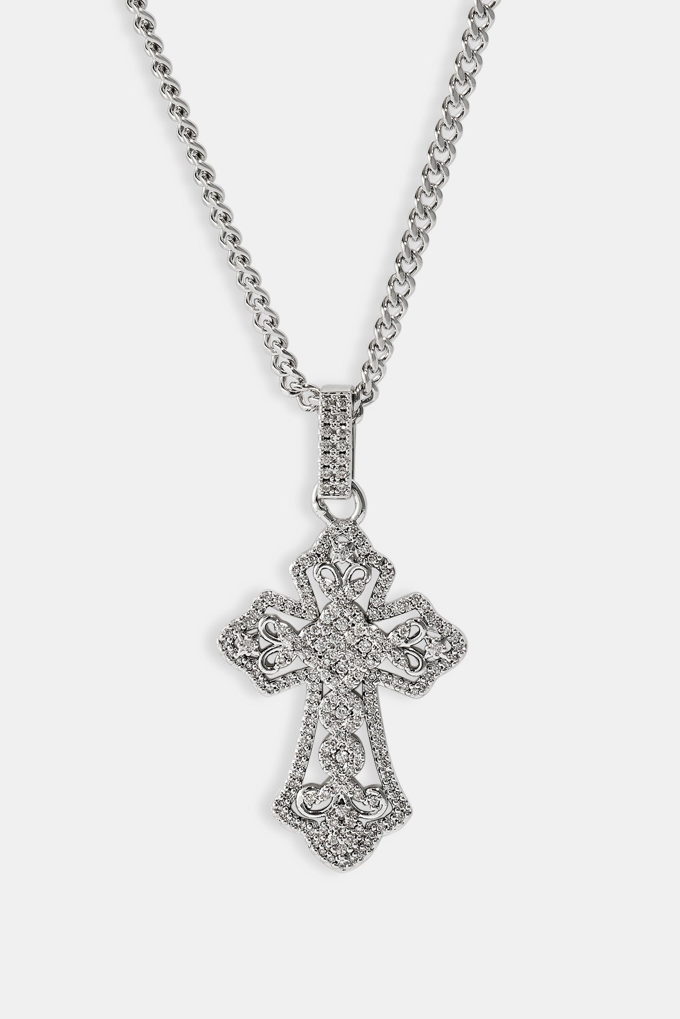 Detailed Cross Pendant Necklace - 20mm - White