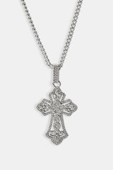 Detailed Cross Pendant Necklace - 20mm - White