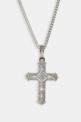 Centre Stone Cross Pendant Necklace - 25mm - White