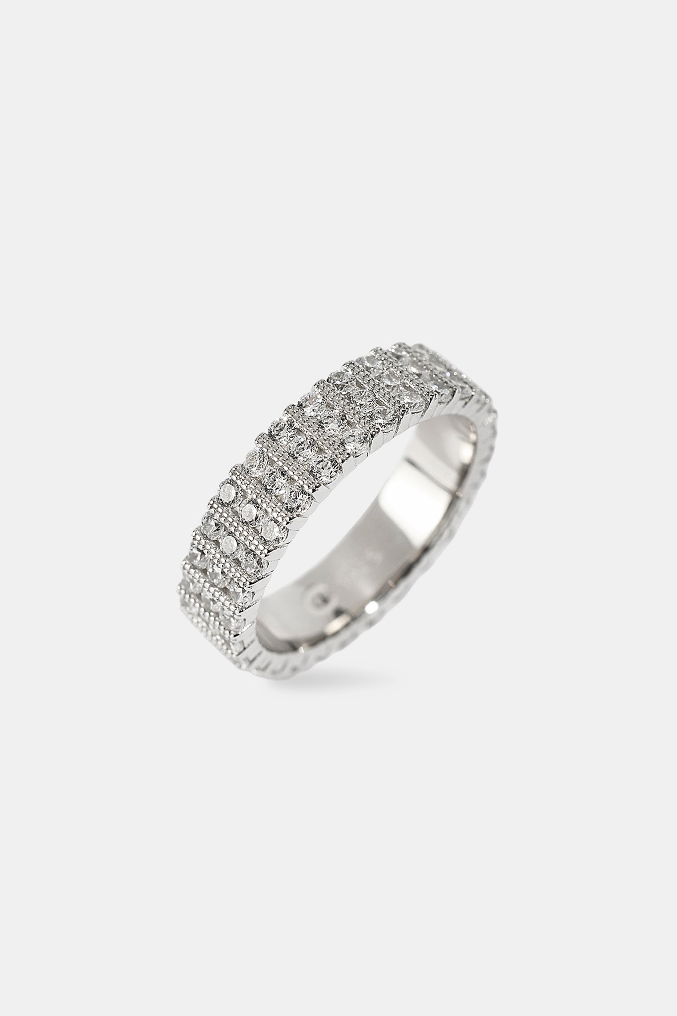 Triple Row Iced Band Ring - 6mm - White