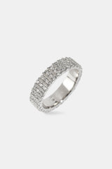 Triple Row Iced Band Ring - 6mm - White