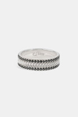 Textured & Black Iced Band Ring - 6mm - White Gold