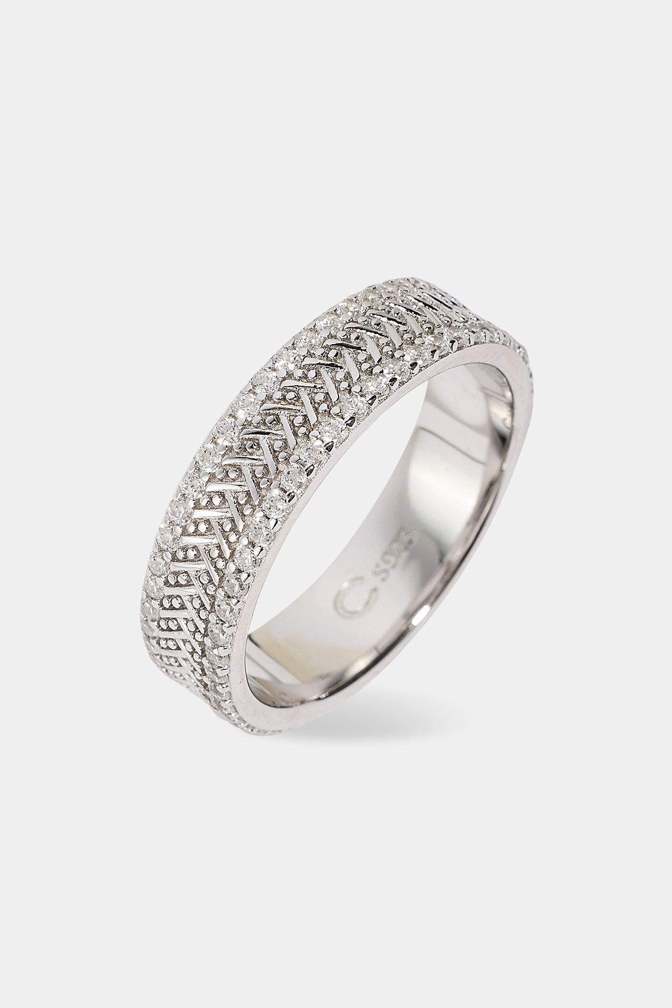 Textured & Iced Band Ring - 6mm - White