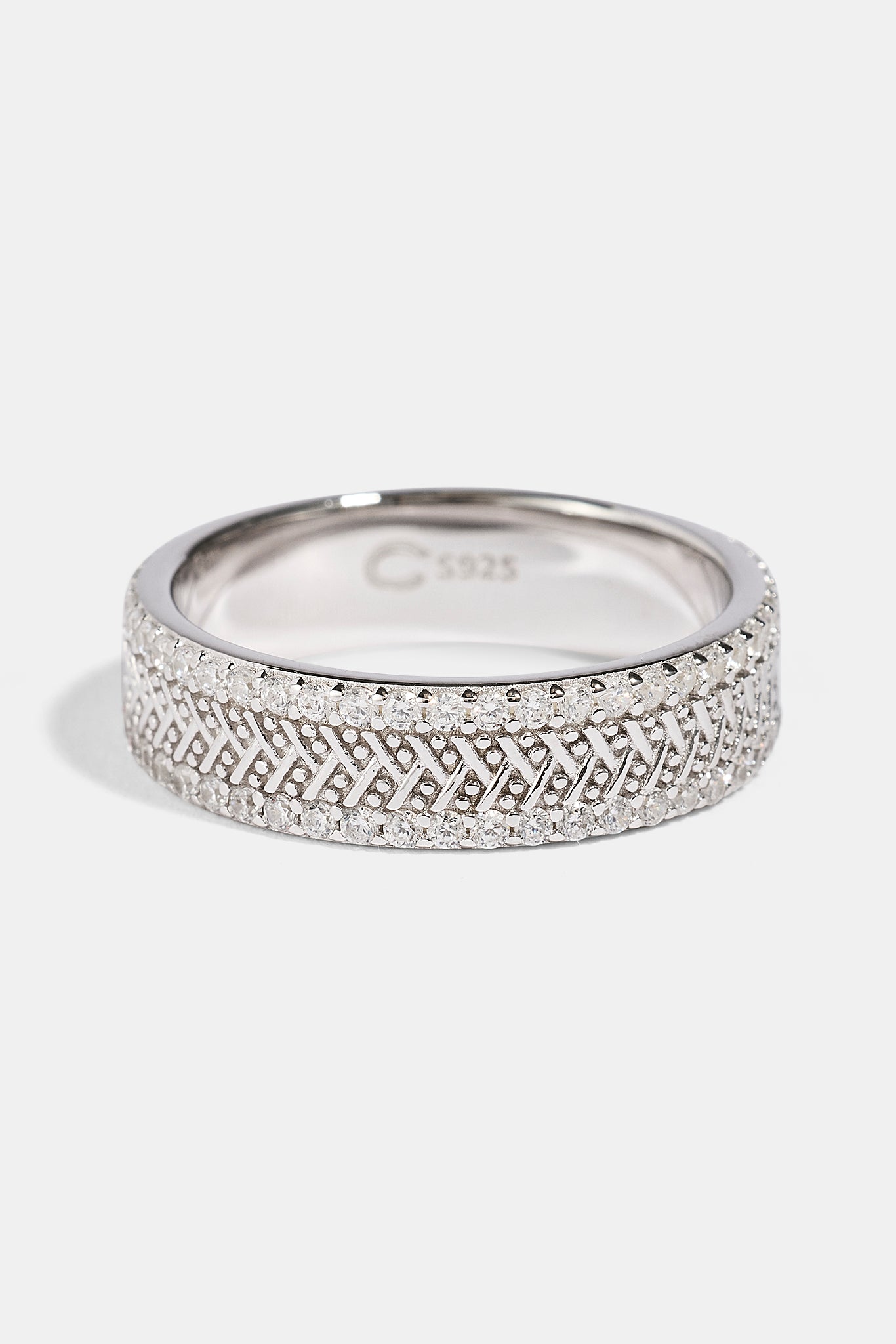 Textured & Iced Band Ring - 6mm - White