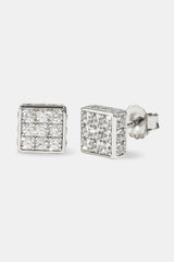 Square Box Iced Stud Earrings - 8mm - White