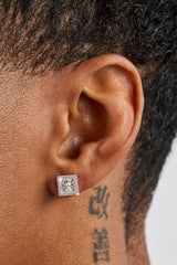 Iced Square Cross Stud Earrings - 8mm - White