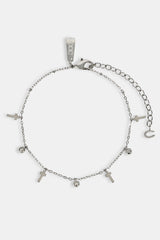 Multi Cross & CZ Anklet - 8mm - White