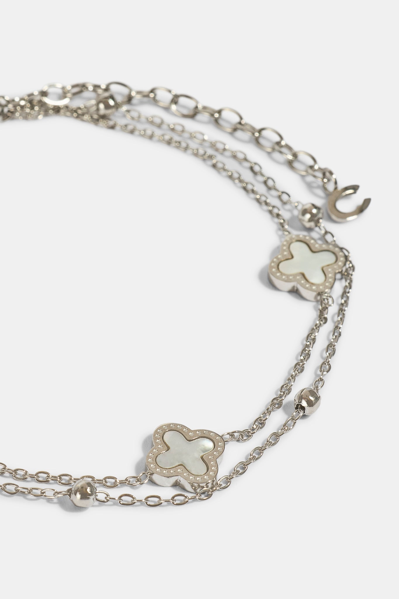 Double Layer Multi Motif Mother of Pearl Anklet -10mm - White