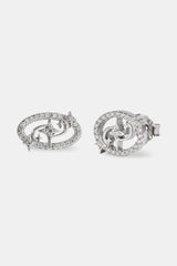 Iced Motif Star Stud Earrings - 7mm - White