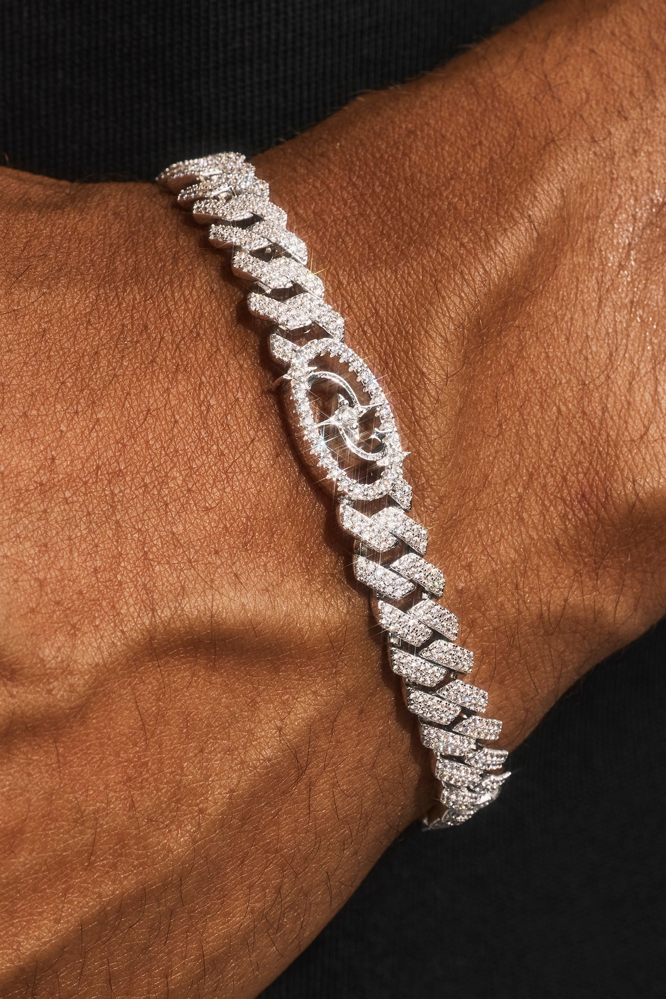 Iced Motif Cuban Bracelet - 8mm - White
