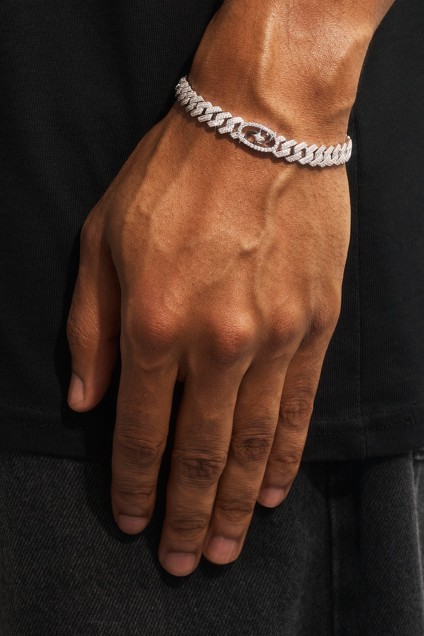 Iced Motif Cuban Bracelet - 8mm - White