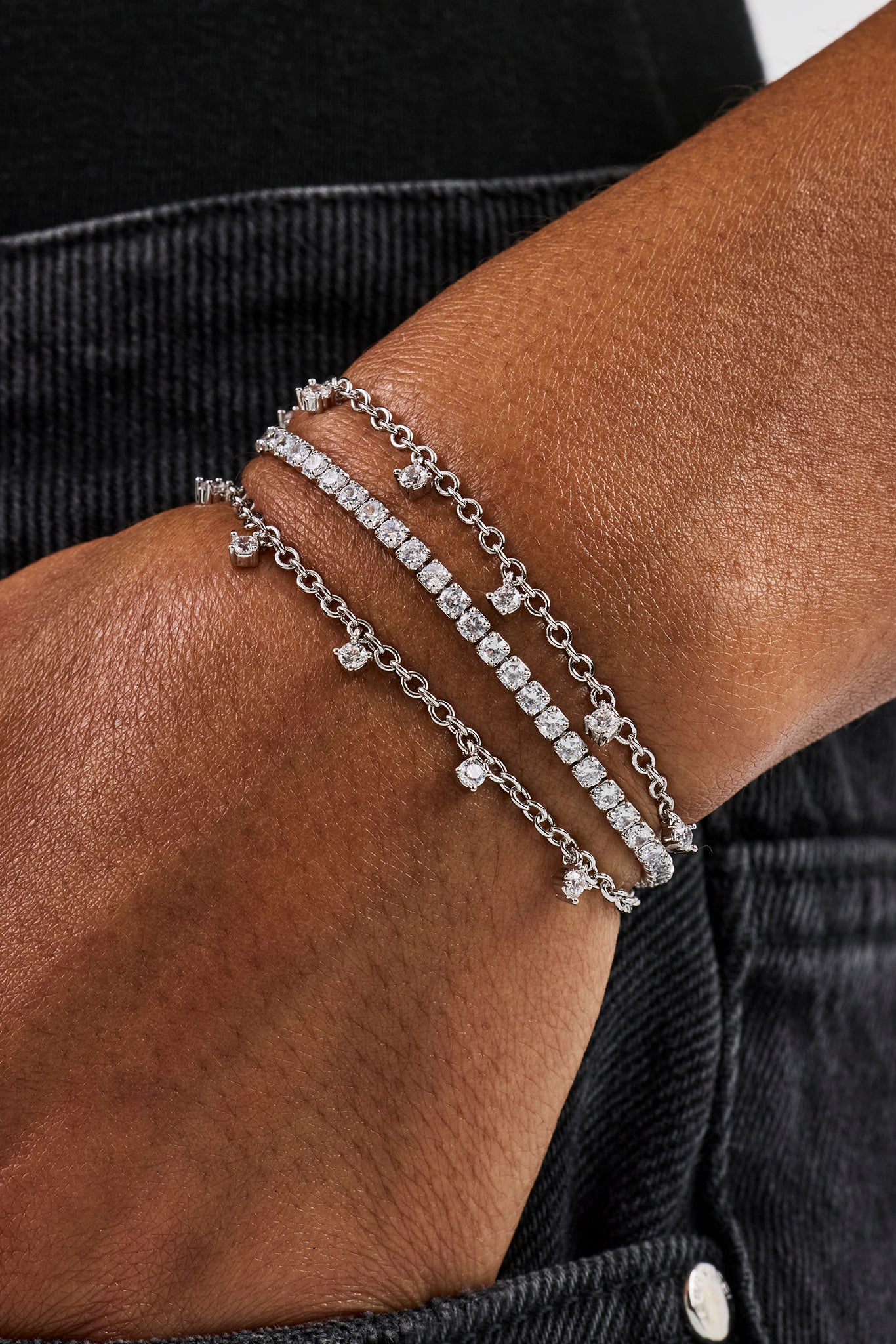 Triple Layer Iced Stone Bracelet - 5mm - White