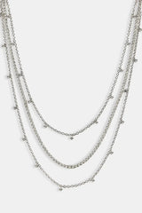 Triple Layer Iced Stone Bracelet & Chain - 5mm - White