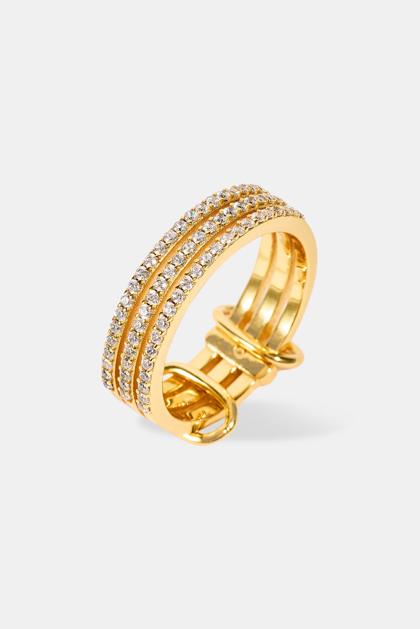 Triple Row Iced Ring - 8mm - Gold