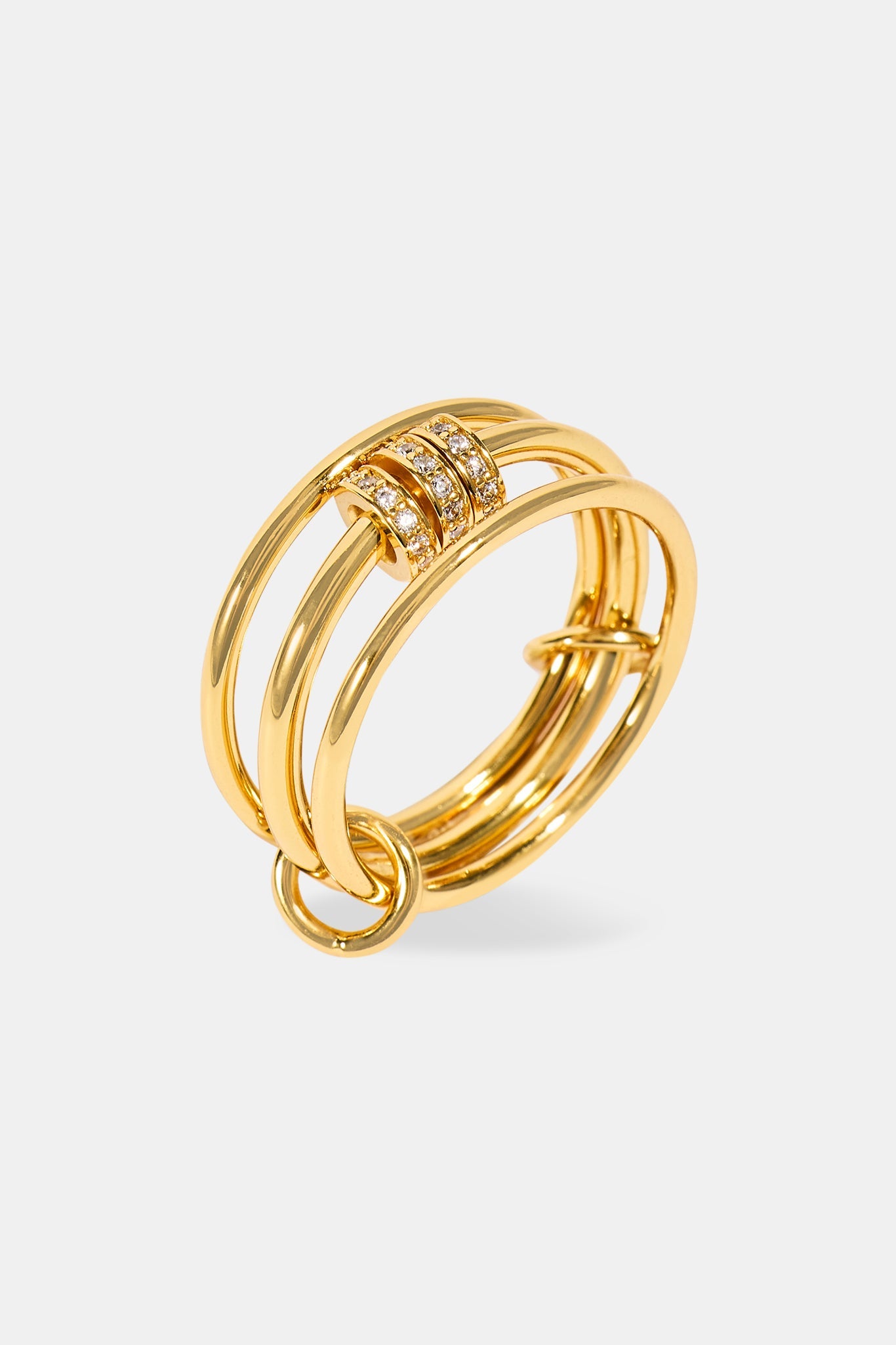 Triple Row Multi Link Polished & Iced Ring- 8mm - Gold