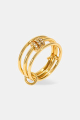 Triple Row Multi Link Polished & Iced Ring- 8mm - Gold