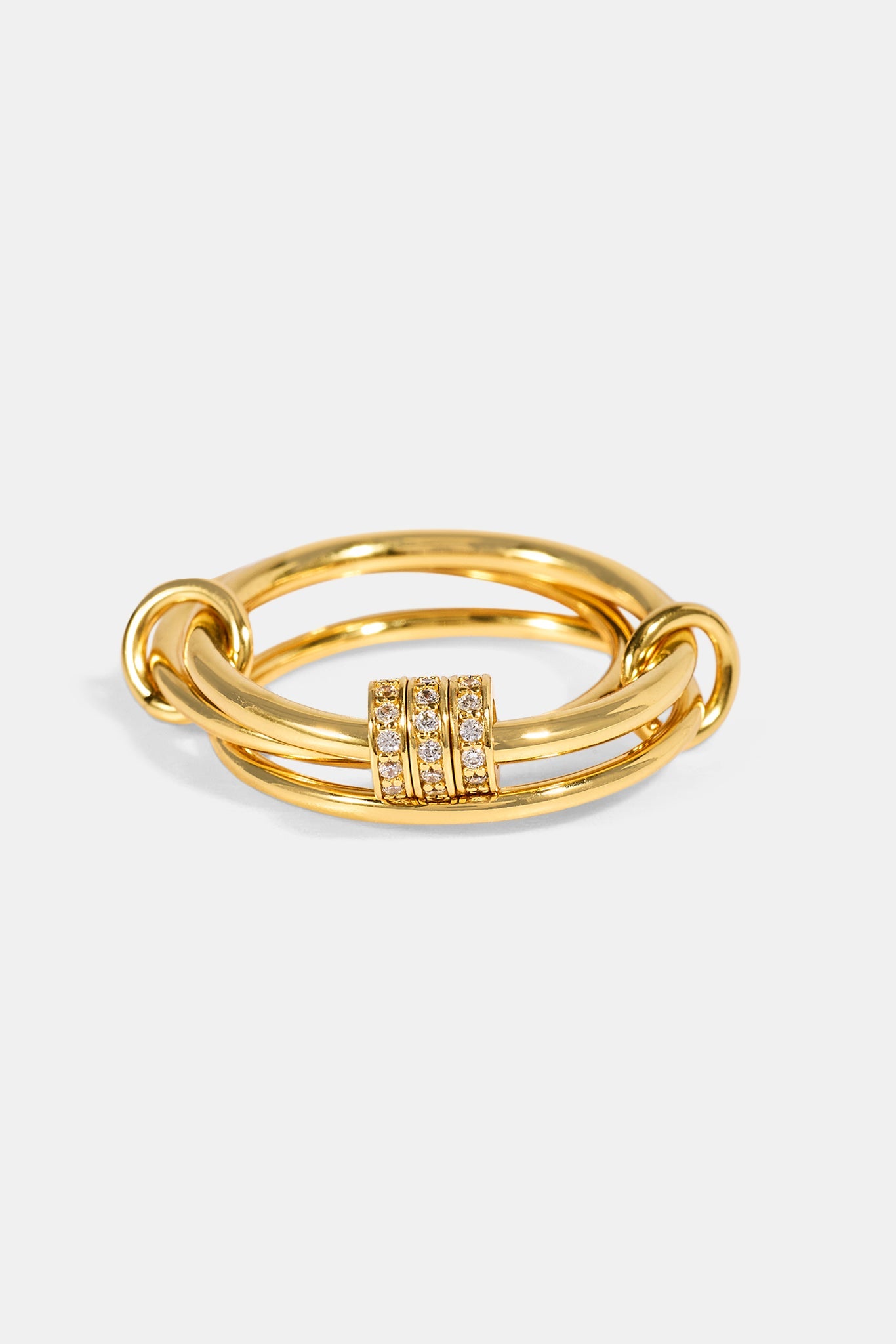 Triple Row Multi Link Polished & Iced Ring- 8mm - Gold