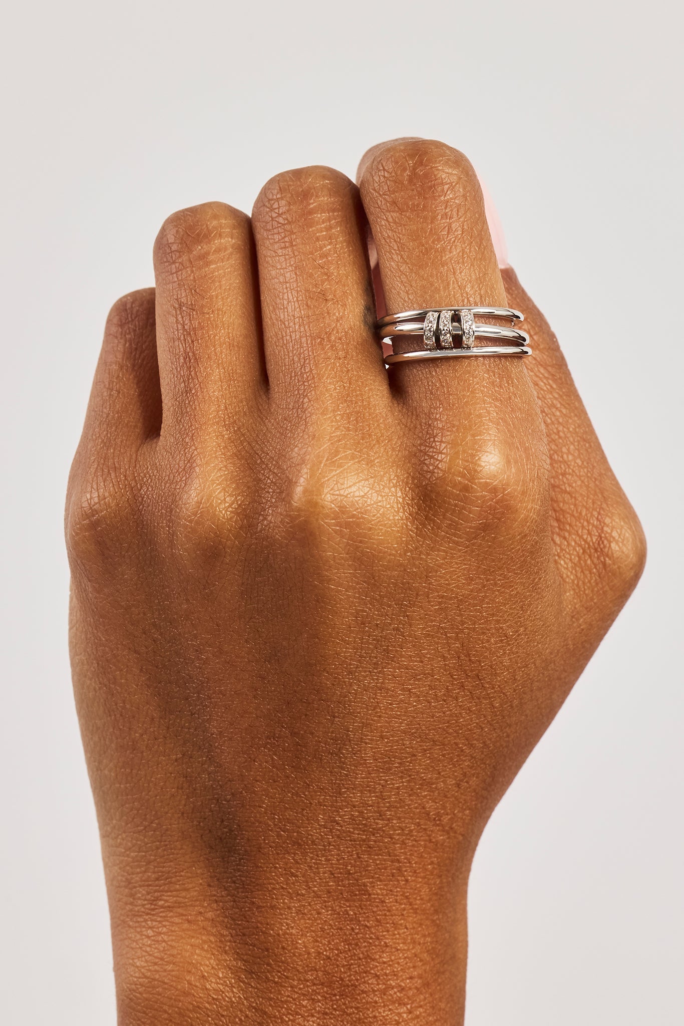Triple Row Multi Link Polished & Iced Ring- 8mm - White