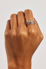 Triple Row Multi Link Polished & Iced Ring- 8mm - White