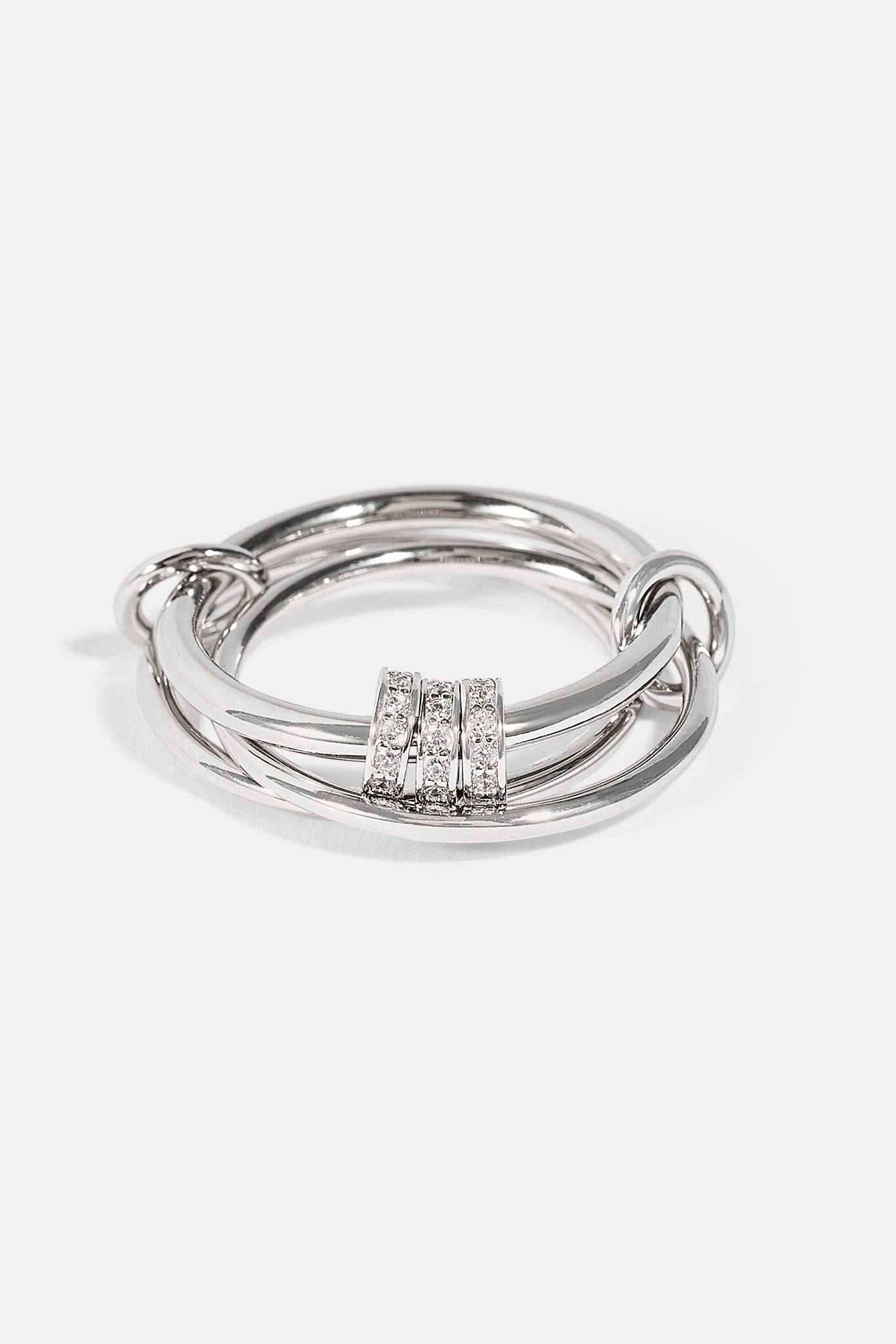 Triple Row Multi Link Polished & Iced Ring- 8mm - White