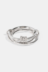 Triple Row Multi Link Polished & Iced Ring- 8mm - White