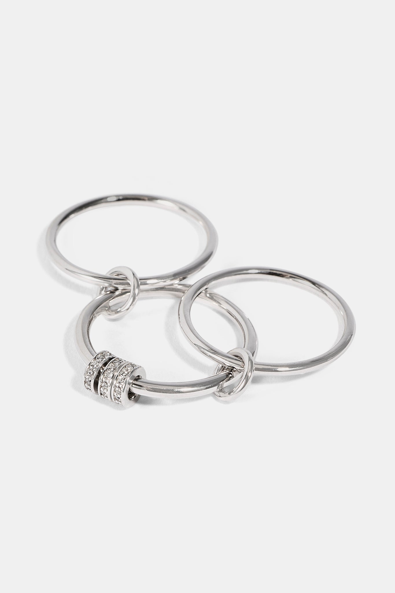Triple Row Multi Link Polished & Iced Ring- 8mm - White