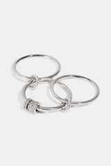 Triple Row Multi Link Polished & Iced Ring- 8mm - White