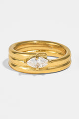 Triple Row Polished Stone Ring - 8mm - Gold