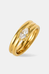 Triple Row Polished Stone Ring - 8mm - Gold