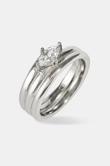 Triple Row Polished Stone Ring - 8mm - White
