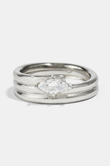 Triple Row Polished Stone Ring - 8mm - White