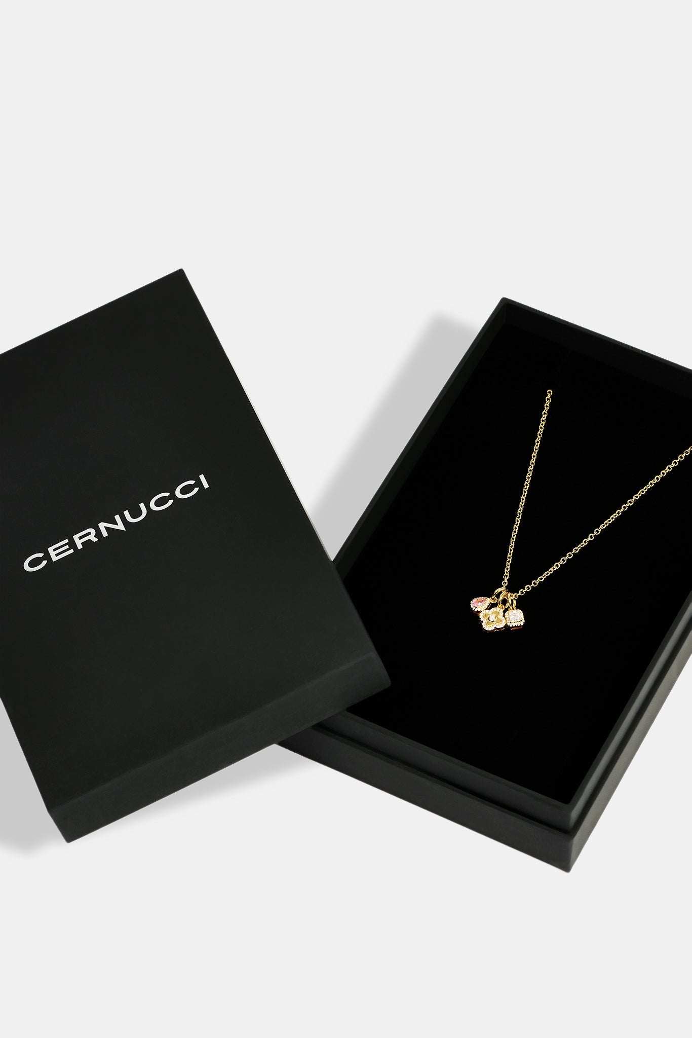 Triple Motif and Multi Gem Necklace - 10mm - Gold & Large Premium Gift Box