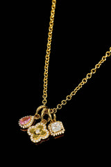 Triple Motif and Multi Gem Necklace - 10mm - Gold & Large Premium Gift Box