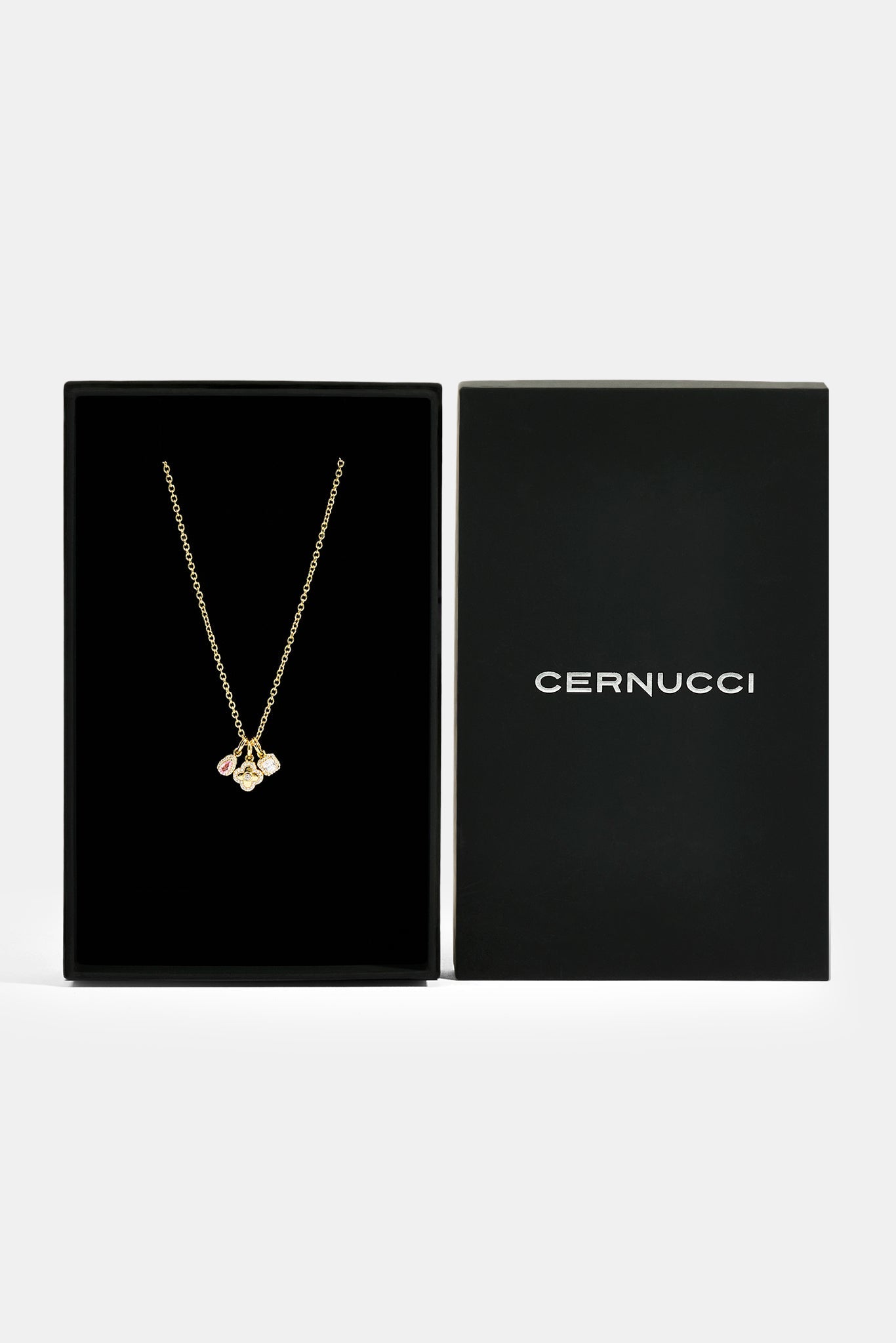 Triple Motif and Multi Gem Necklace - 10mm - Gold & Large Premium Gift Box